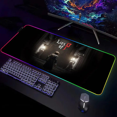 Skin Game Lies Of P Mouse Pad Gamer Rgb Desk Mat Back Light Led Mouse Setup Gaming Accessories Deskmat Big Mousepepad Backlight