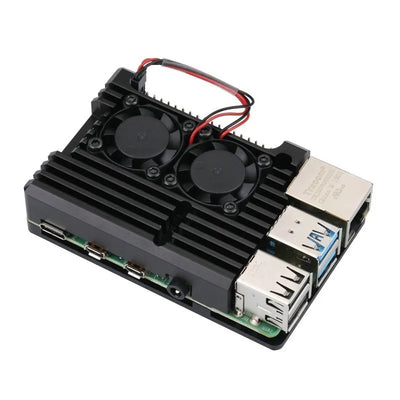 Raspberry Pi 4/3 Aluminum Case with Dual Cooling Fan Metal Shell Black Enclosure for RPI Raspberry Pi 4B/3B/3B+