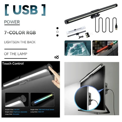 LED Monitor Light Bar RGB Desk Lamp Dimmable Office Eye-caring Table Lamps  for Study Reading Computer Screen Hanging Light 44cm