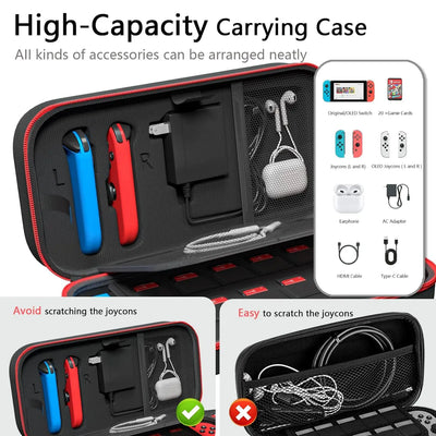 For Switch/OLED Console Compatible Carrying Case Set - Hard Portable Protective Travel Case w/ Clear Case 2in1 Set