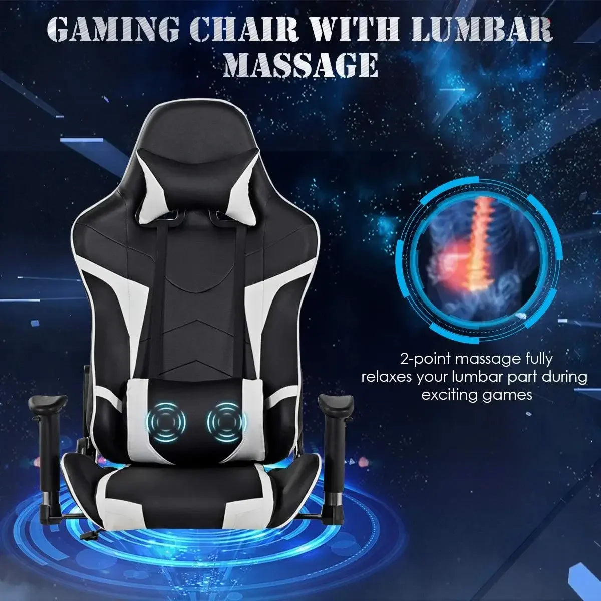 Gaming Desk and Chair Set, Ergonomic E-Sport Gamer Desk & Racing Chair Set w/Cup Holder, Monitor Stand, Earphone Hook