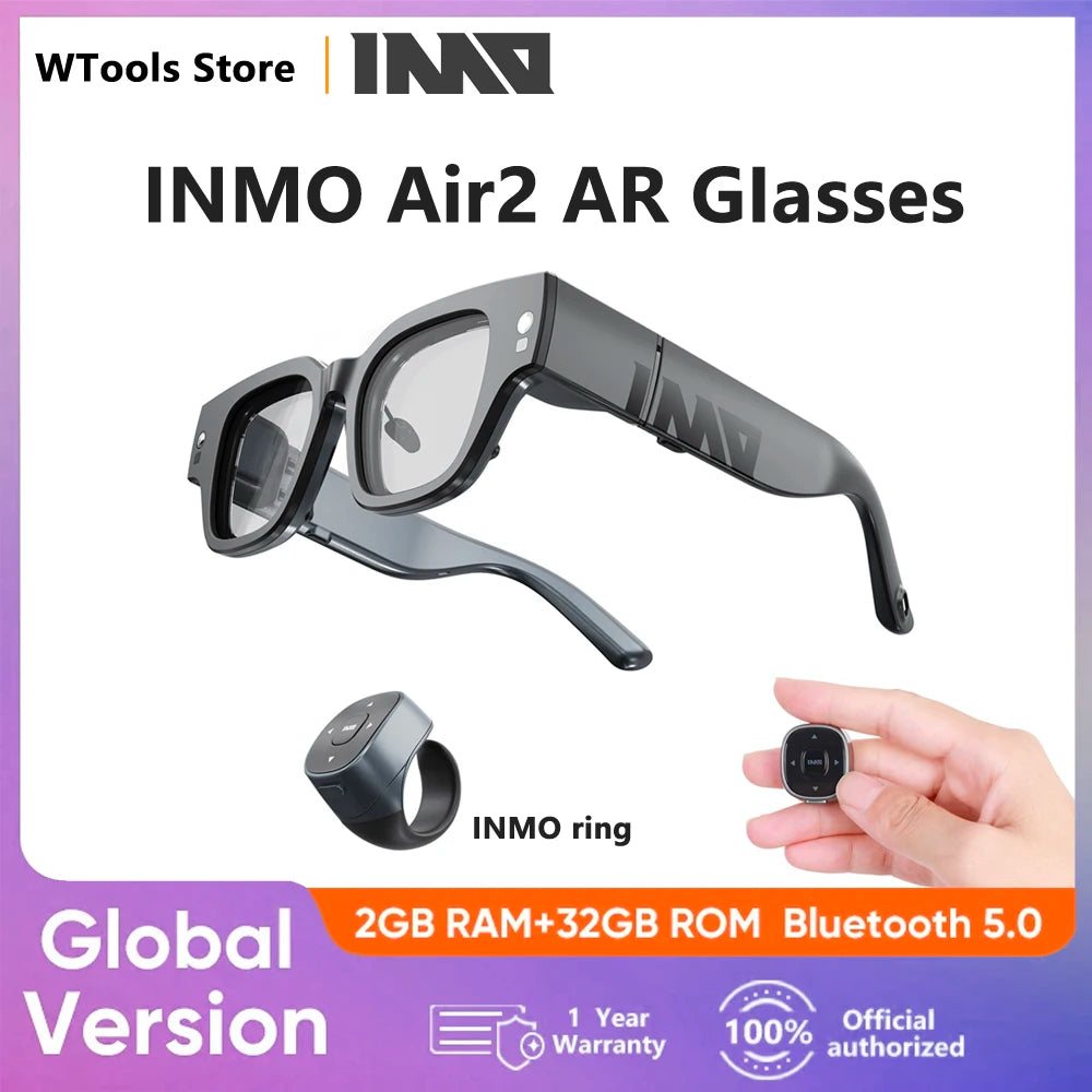 INMO Air2 AR Glasses Wireless Smart Glasses Dual Screen Touch with Control Ring ChatGPT AI Assistant Real Time Translation