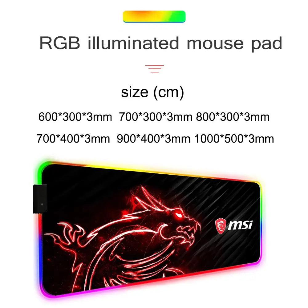 M-MSI Logo Mouse Pad Gamer Rgb Desk Mat Back Light Led Mousepad Setup Gaming Accessories Deskmat Big Mousepad Backlight