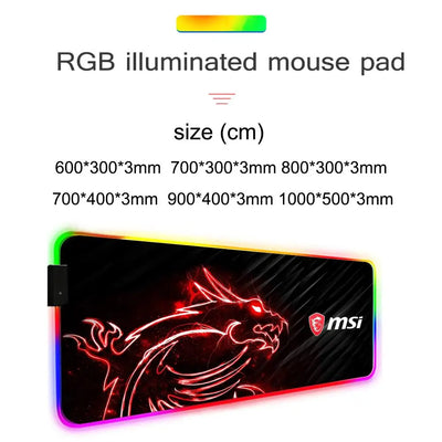 M-MSI Logo Mouse Pad Gamer Rgb Desk Mat Back Light Led Mousepad Setup Gaming Accessories Deskmat Big Mousepad Backlight