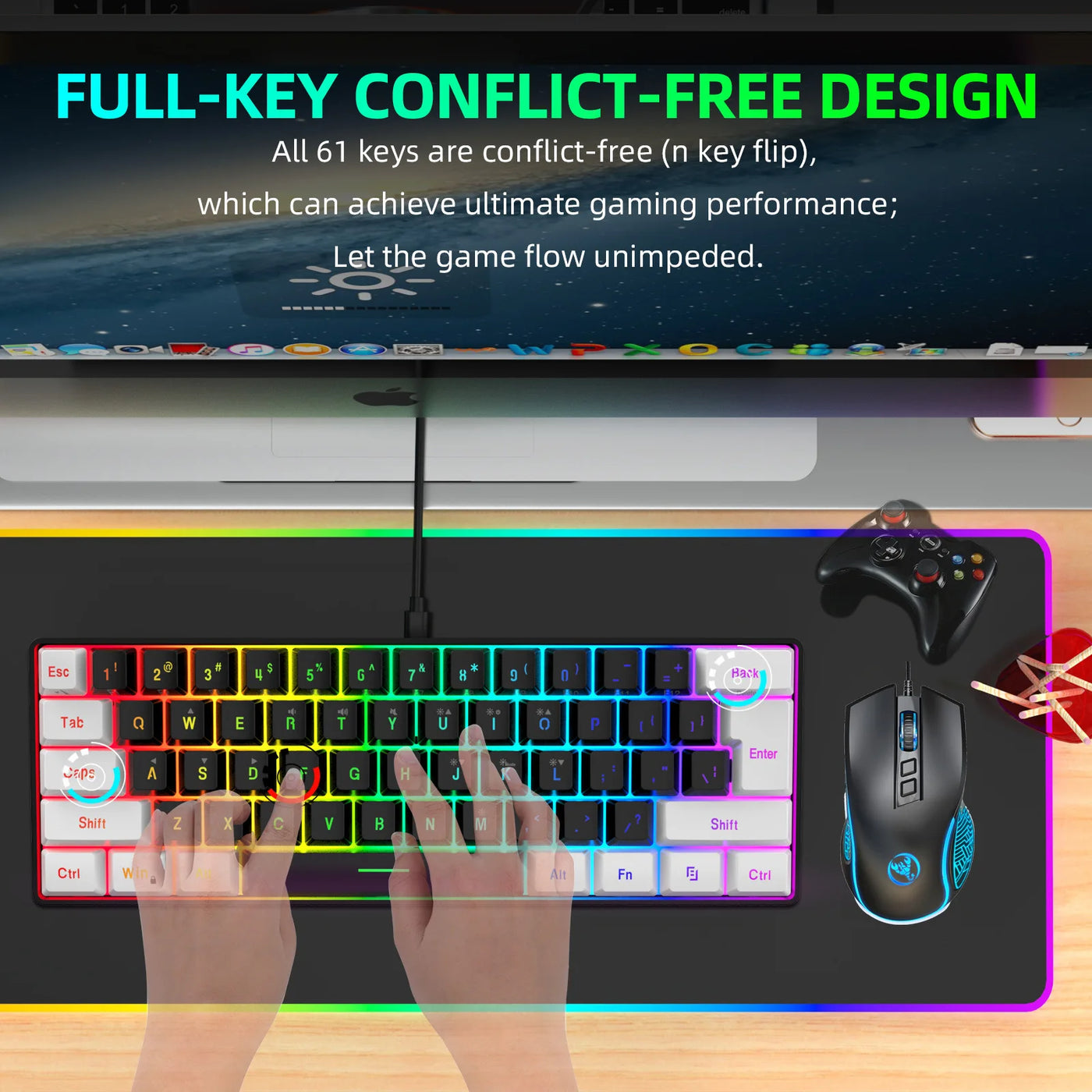 Keyboard and mouse 60% computer gaming combo kit pc Backlit wired keyboards mice kit office combos de promoção Ergonomic teclado