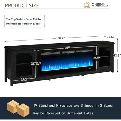 oneinmil TV Stand with 50" Fireplace, 80" Modern Fireplace Entertainment Center,TV Console Cabinet