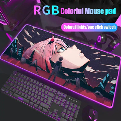 Zero Two Mouse Pad Gamer Rgb Desk Mat Back Light Led Mousepad Setup Gaming Accessories Deskmat Big Mousepepad Backlight