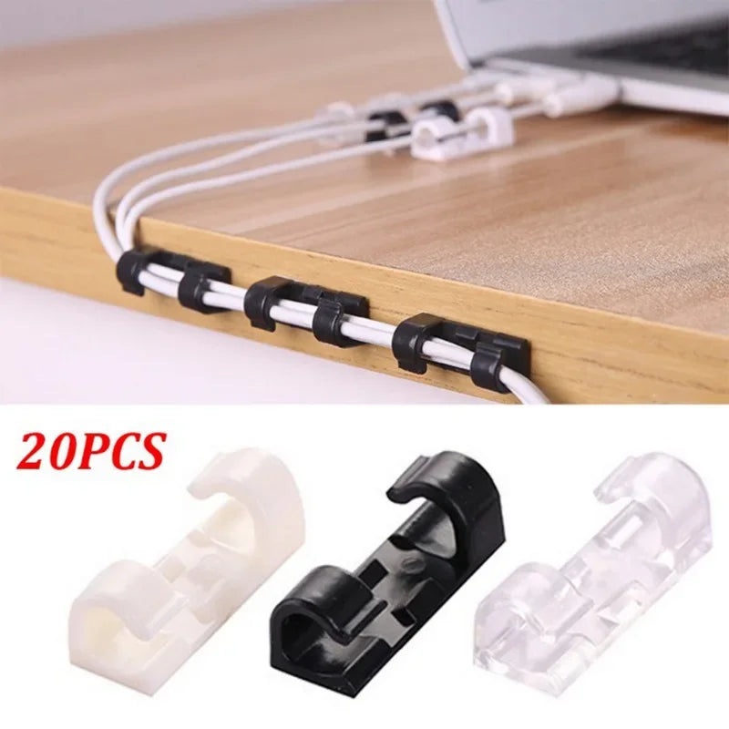 20PCS Cable Clips Organizer Self-Adhesive Drop Wire Holder Cord Management Tidy Fixed Clamp for TV PC Wire Cable Home Office