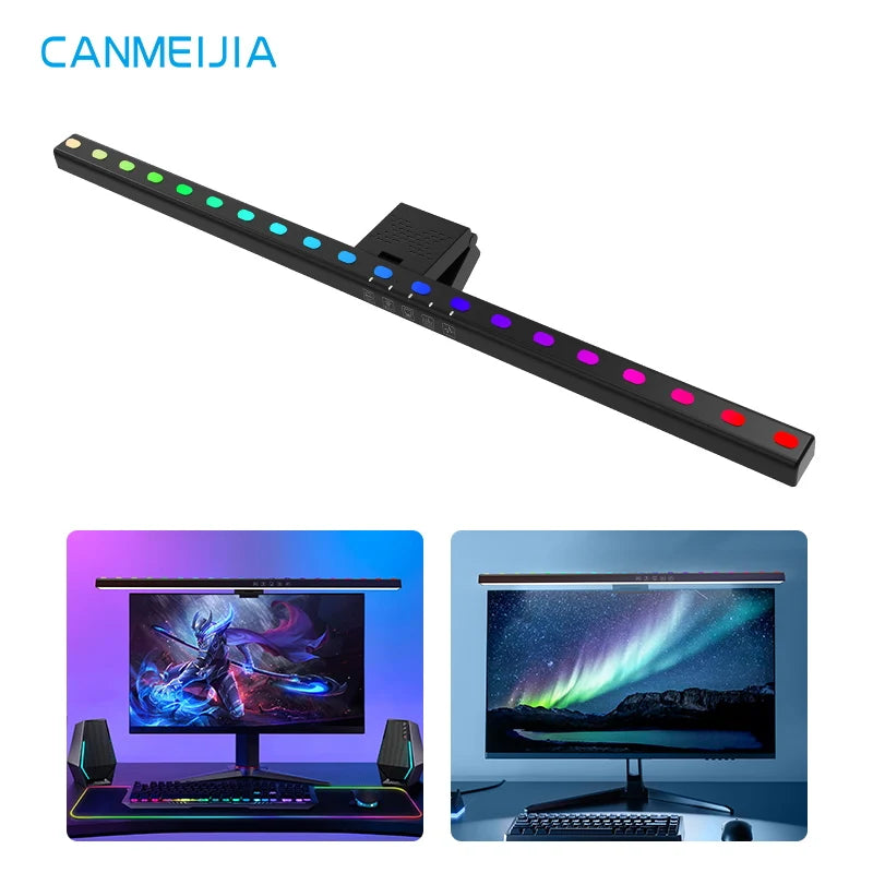 60CM Desk Light Bar Monitor RGB Music Rhythm Ambient Lamps Screen Hanging Lighting for Gaming Work Dimming Monitor Lights Bar