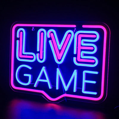 Live Game Neon Sign Pink Blue Led Neon Lights USB Light Up Signs for Game Room Club Party Live Gamers Teens Gift Wall Decor Neon