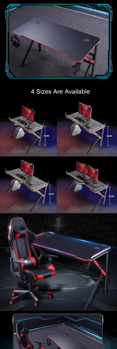 Buy Big Black Metal Standing Electric LED Computer Gamer Gaming Table Set For Laptop PC RGB Racing Gaming Desk With Chair Combo