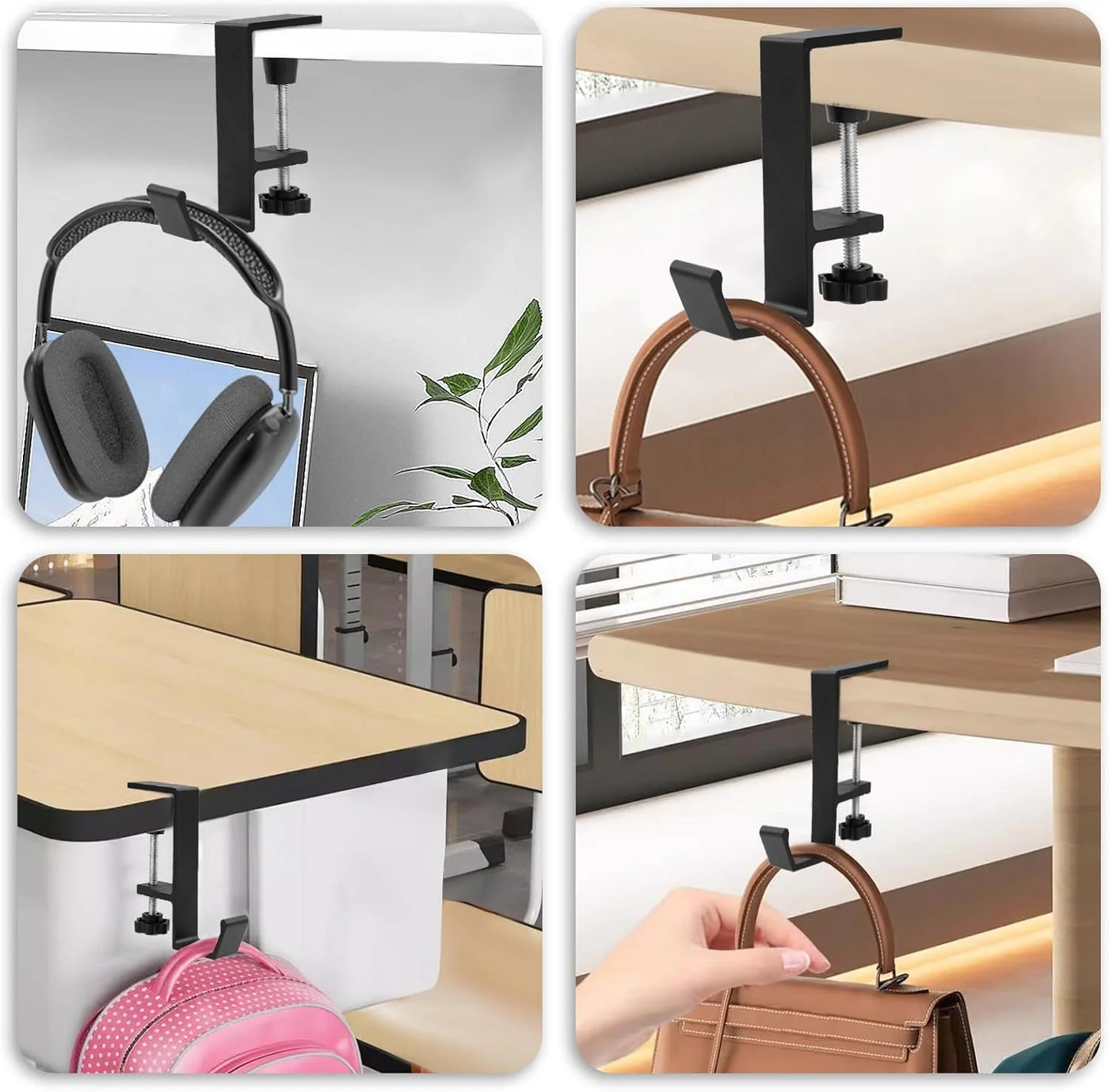 Headphone Hook Hanger Universal Aluminum Alloy Gaming Headphone Stand Under Desk Non-Slip Adjustable Desk Headphone Hanger Hook