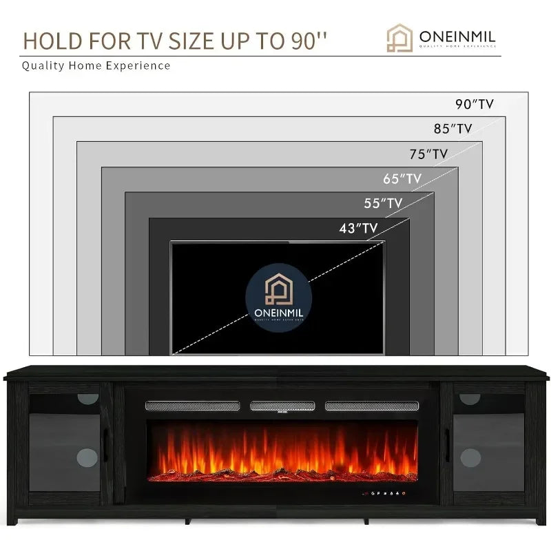 oneinmil TV Stand with 50" Fireplace, 80" Modern Fireplace Entertainment Center,TV Console Cabinet