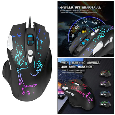 PC RGB Wired Gaming Mouse 6400 DPI Gamer Mice for Home Office Comfortable