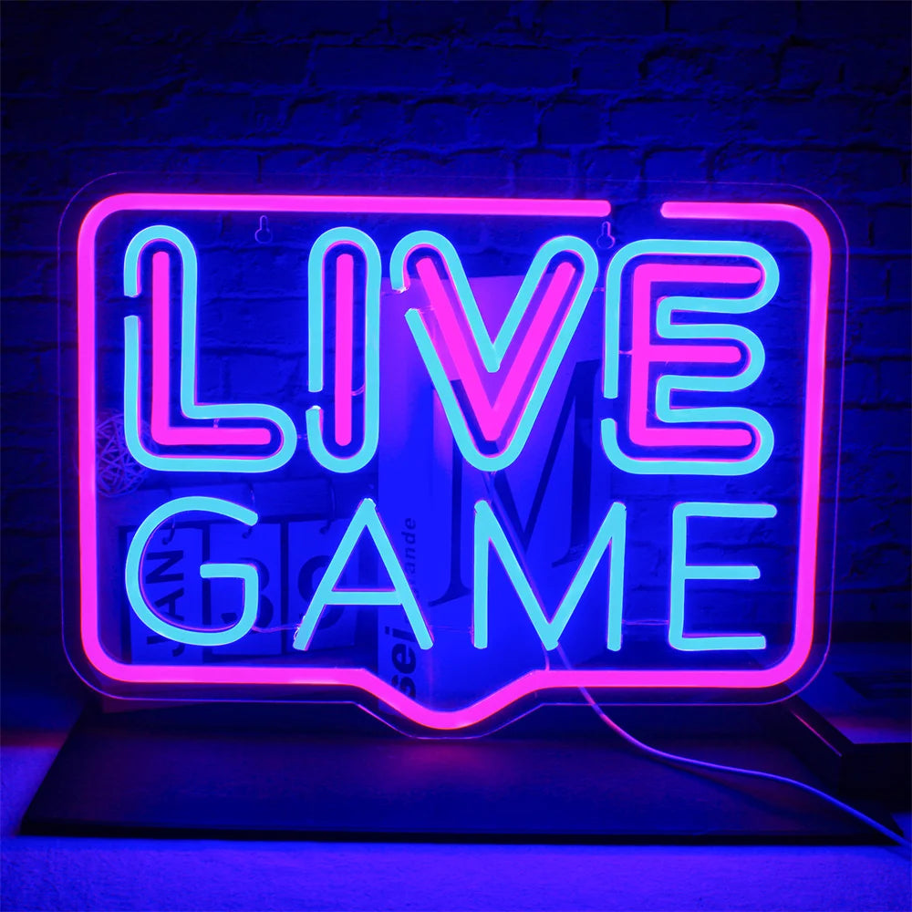 Live Game Neon Sign Pink Blue Led Neon Lights USB Light Up Signs for Game Room Club Party Live Gamers Teens Gift Wall Decor Neon