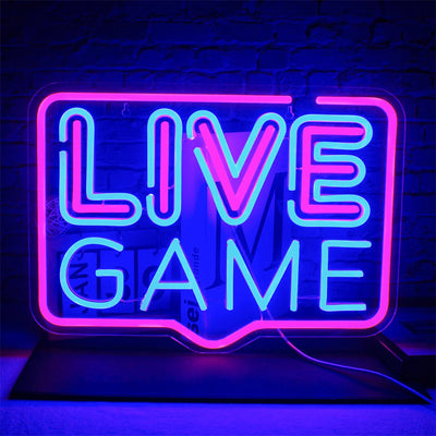 Live Game Neon Sign Pink Blue Led Neon Lights USB Light Up Signs for Game Room Club Party Live Gamers Teens Gift Wall Decor Neon