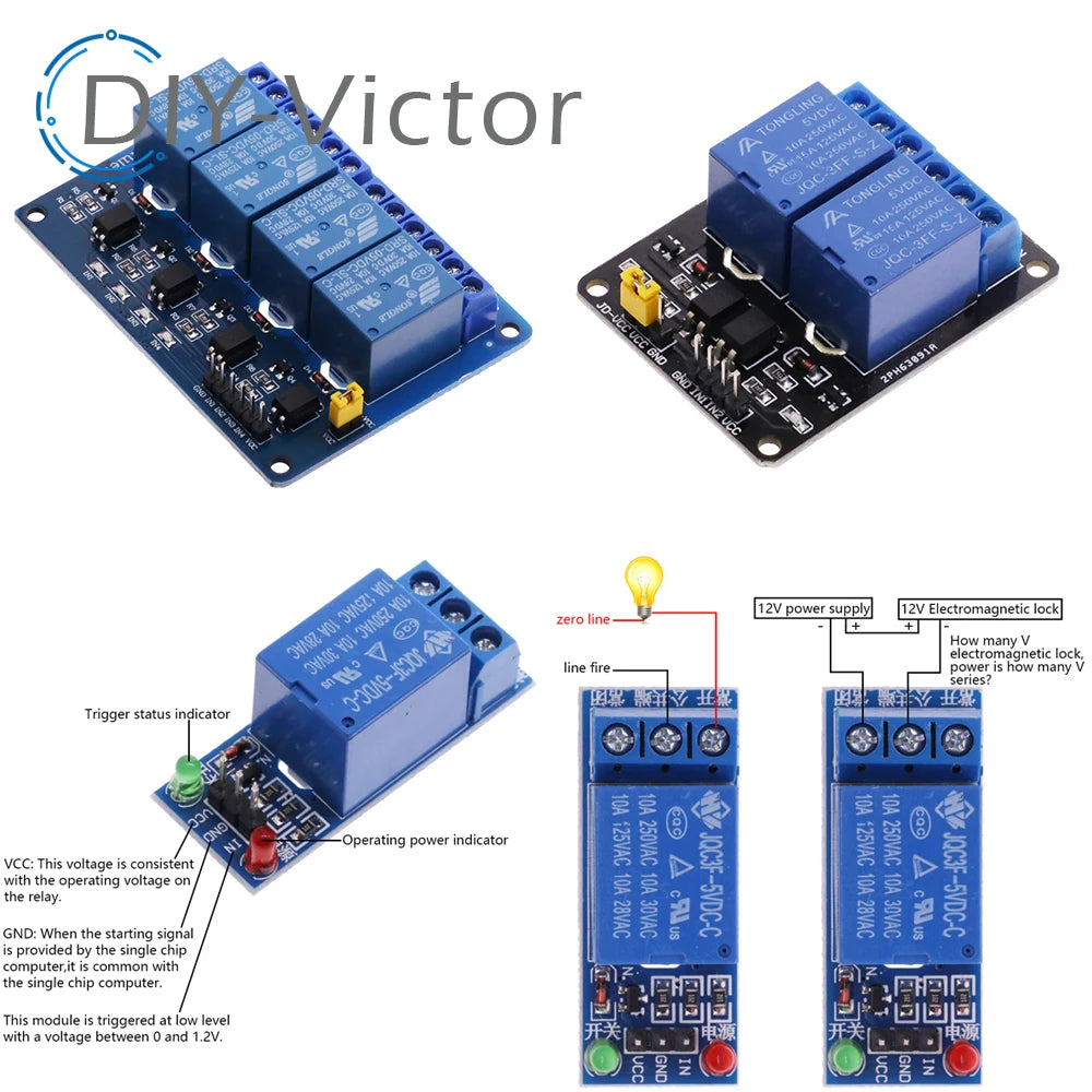 1 2 4 6 8 Channel DC 5V 12V Relay Module with Optocoupler