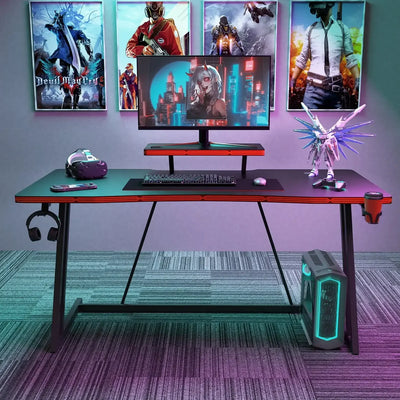 47 inch Gaming Desk Computer Desk with Monitor Stand and Cup Holder, Black