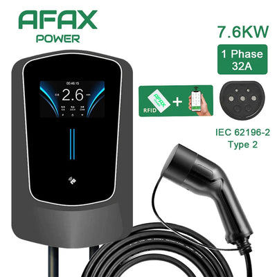 AFAX EV Charger Type2 Cable 32A EVSE Wallbox Electric Vehicle Car Charger Wallmount APP Control 7KW 11KW 22KW Charging Station