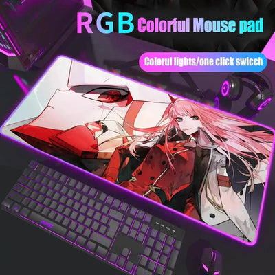 Zero Two Mouse Pad Gamer Rgb Desk Mat Back Light Led Mousepad Setup Gaming Accessories Deskmat Big Mousepepad Backlight