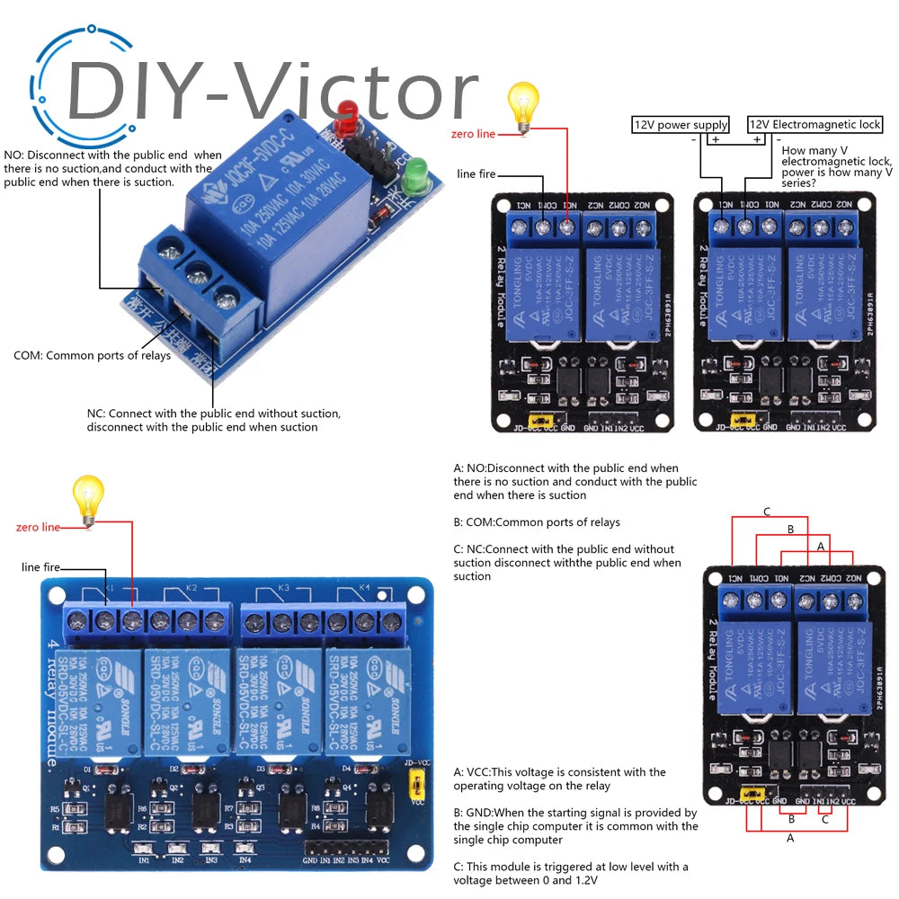 1 2 4 6 8 Channel DC 5V 12V Relay Module with Optocoupler