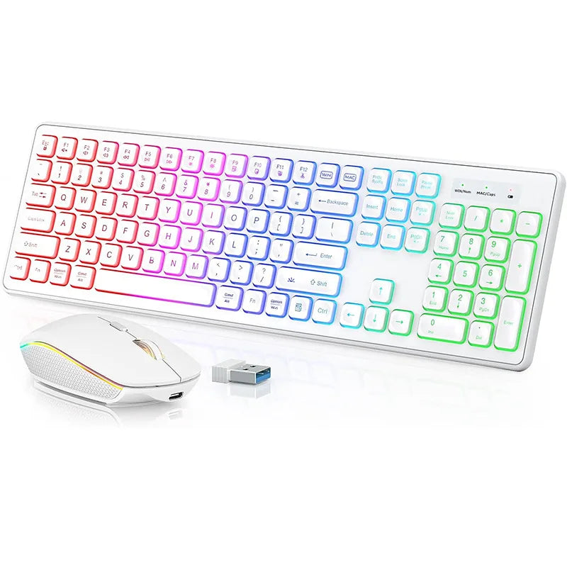 Arvin 2.4G Wireless Keyboard and Mouse Combo Computer Mice and key board Set RGB Light PC Gaming Keyboard and mouse for Laptop