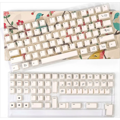 Cute Puppy Cherry Keycap Set PBT 133 Keys Small Letters Pure White for 61/75/87/104/108Keys GMK67 Gaming Mechanical Keyboards