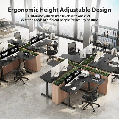 Height Adjustable Home Office Corner Work Gaming Computer Table Large Black Modern Workstation L Shaped Standing Desk