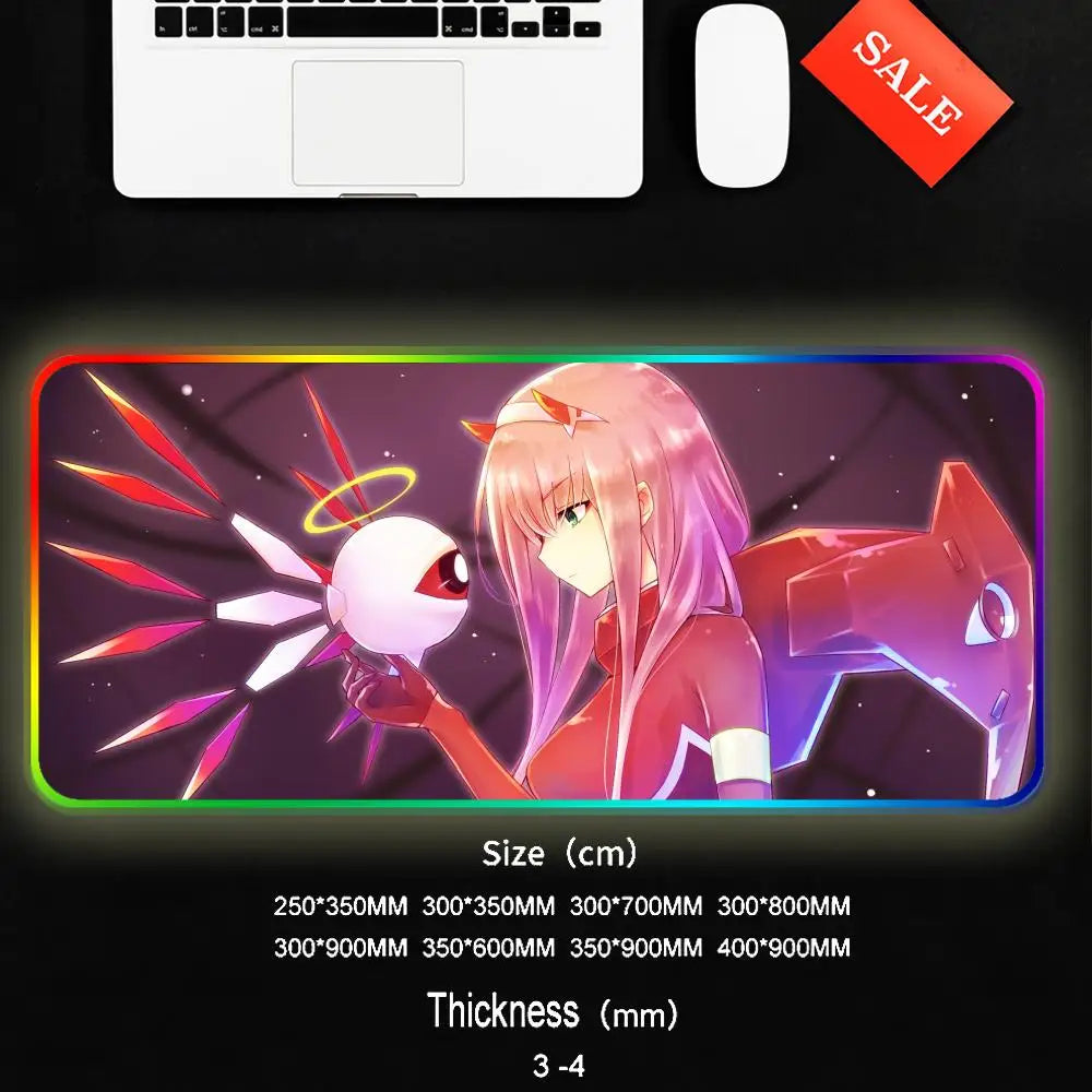 Zero Two Mouse Pad Gamer Rgb Desk Mat Back Light Led Mousepad Setup Gaming Accessories Deskmat Big Mousepepad Backlight