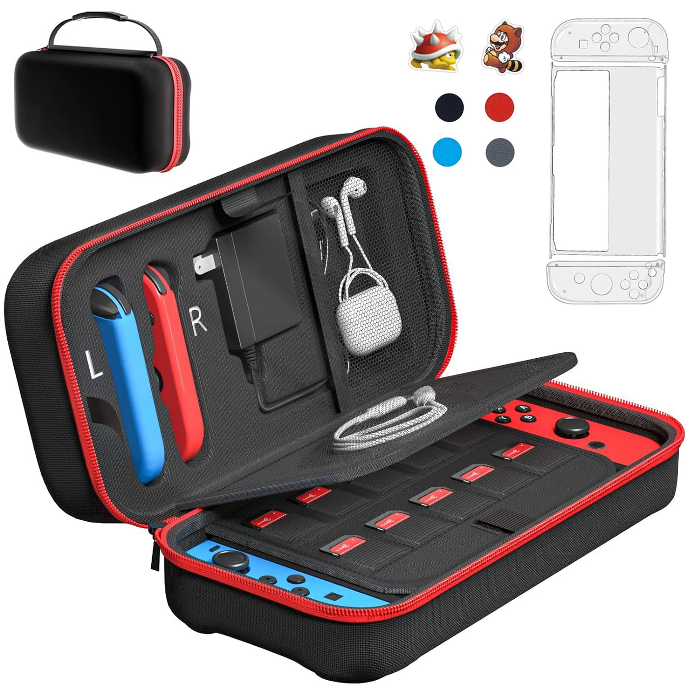 For Switch/OLED Console Compatible Carrying Case Set - Hard Portable Protective Travel Case w/ Clear Case 2in1 Set