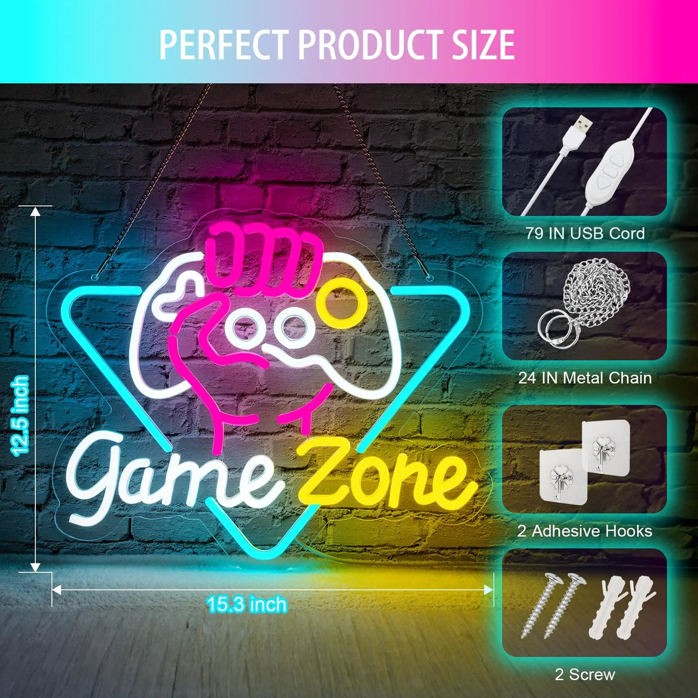 Game Zome Neon Sign LED Wall Decor USB Powered  Acrylic For Gaming Lighting Bedroom Bedside Wall Decor Gamer Party Birthday Gift