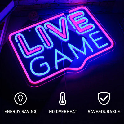 Live Game Neon Sign Pink Blue Led Neon Lights USB Light Up Signs for Game Room Club Party Live Gamers Teens Gift Wall Decor Neon