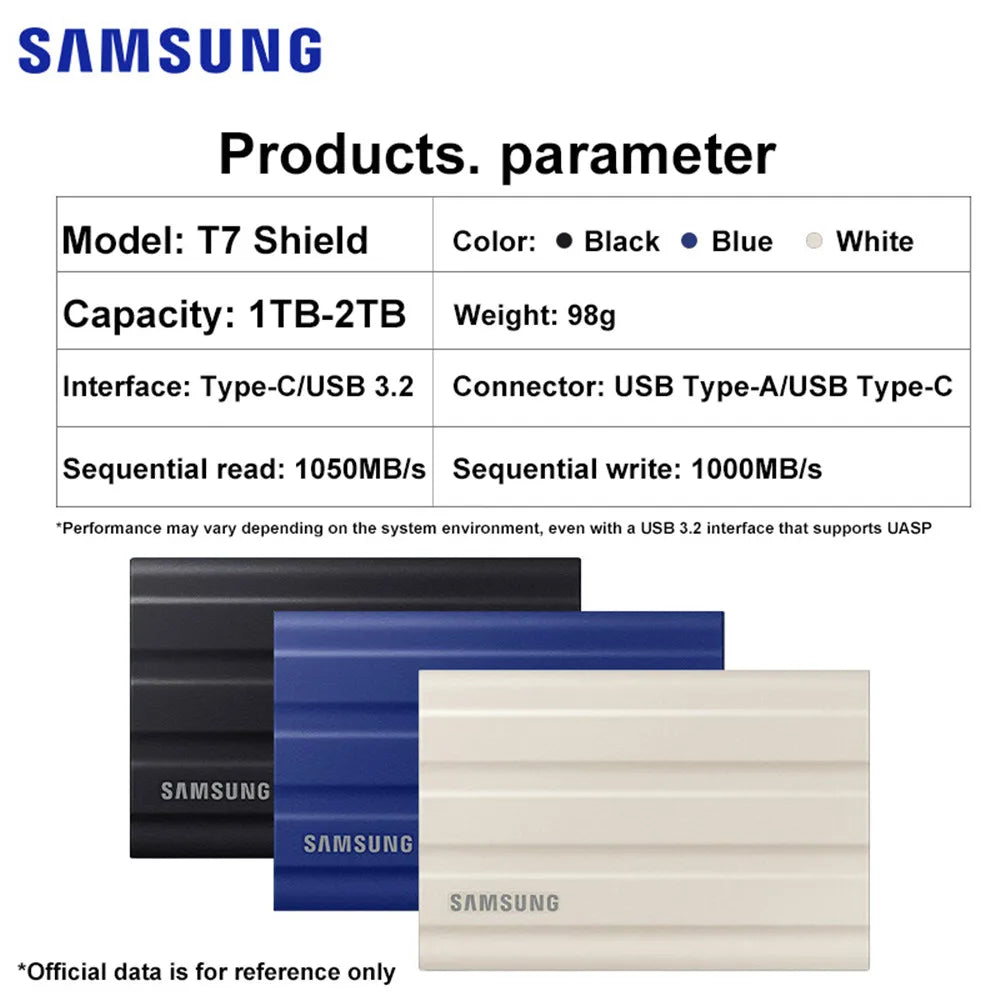 Samsung T7 Shield SSD 1TB 2TB High Speed External Solid State Disk Hard Drive Portable SSD USB 3.2 Gen2 For Desktop Laptop