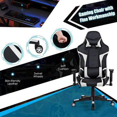 Gaming Desk and Chair Set, Ergonomic E-Sport Gamer Desk & Racing Chair Set w/Cup Holder, Monitor Stand, Earphone Hook