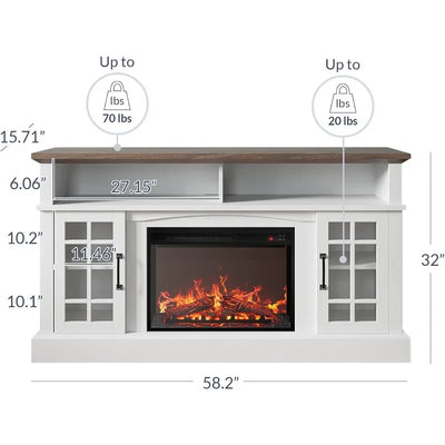 BELLEZE Traditional 58" Rustic TV Stand with 23" Electric Fireplace Heater with Sound, Media Entertainment Center Console Table