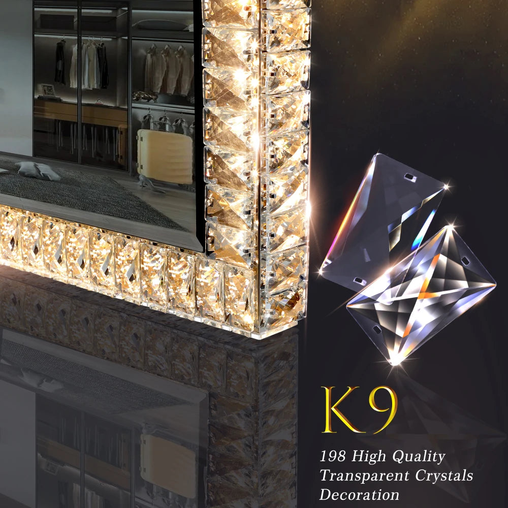 Bedroom Salon Beauty Table Diamond Vanity Light Up Mirror for Makeup LED Crystal Mirror Light with Dimmable Lights