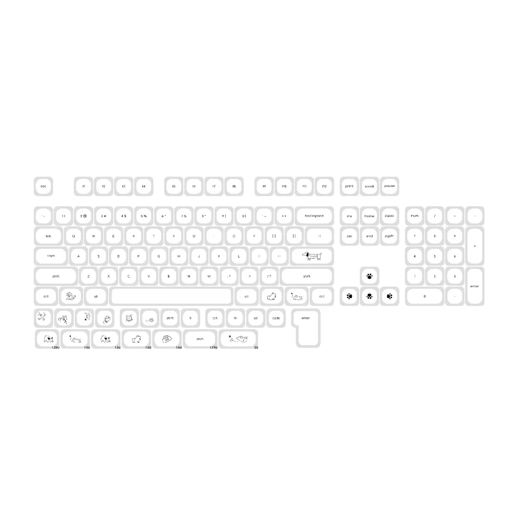 Cute Puppy Cherry Keycap Set PBT 133 Keys Small Letters Pure White for 61/75/87/104/108Keys GMK67 Gaming Mechanical Keyboards