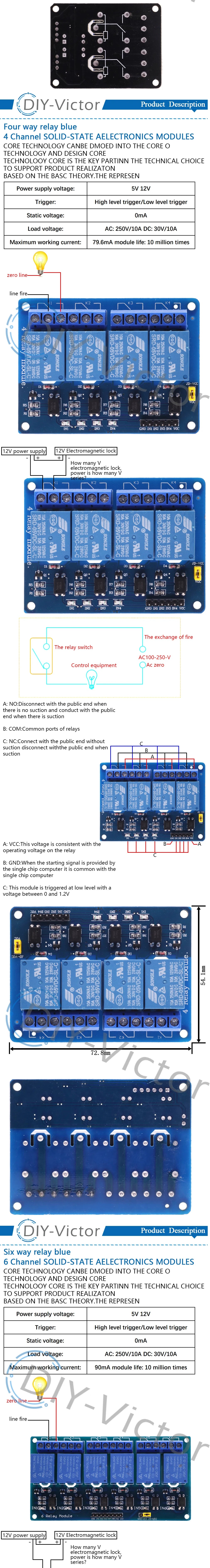 1 2 4 6 8 Channel DC 5V 12V Relay Module with Optocoupler