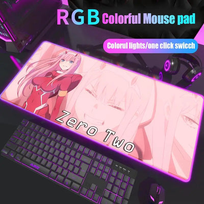 Zero Two Mouse Pad Gamer Rgb Desk Mat Back Light Led Mousepad Setup Gaming Accessories Deskmat Big Mousepepad Backlight