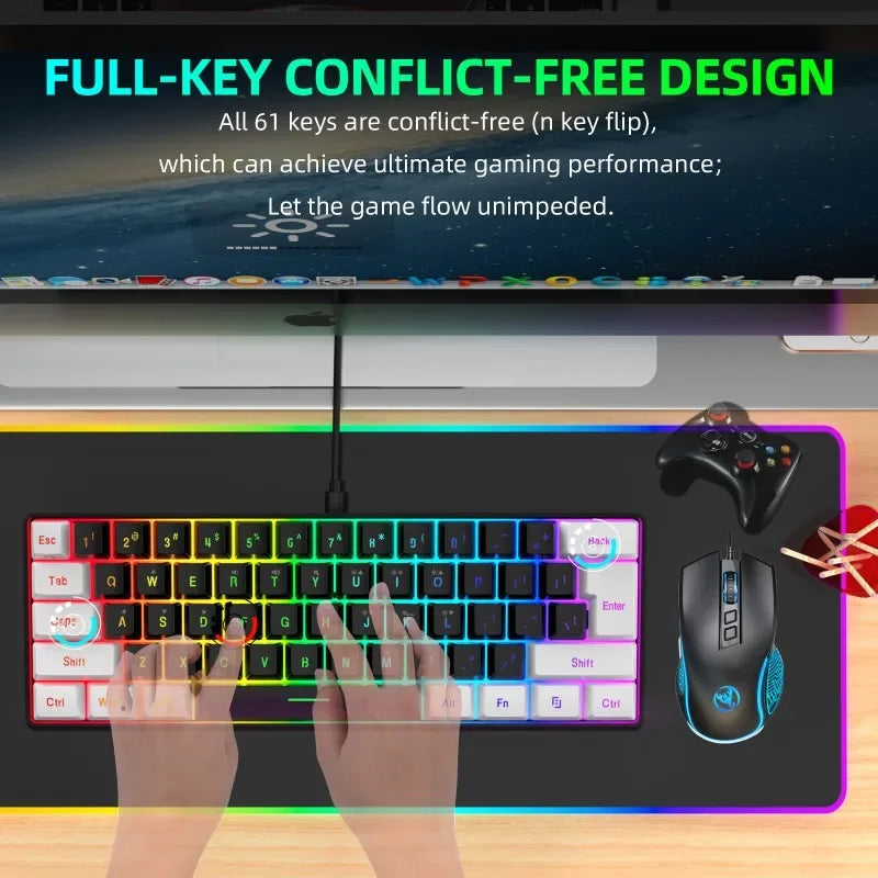 Keyboard and mouse 60% computer gaming combo kit pc Backlit wired keyboards mice kit office combos de promoção Ergonomic teclado