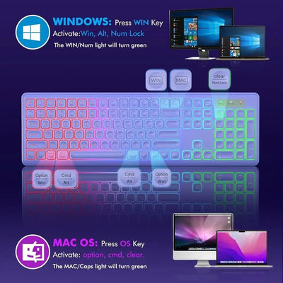 Arvin 2.4G Wireless Keyboard and Mouse Combo Computer Mice and key board Set RGB Light PC Gaming Keyboard and mouse for Laptop