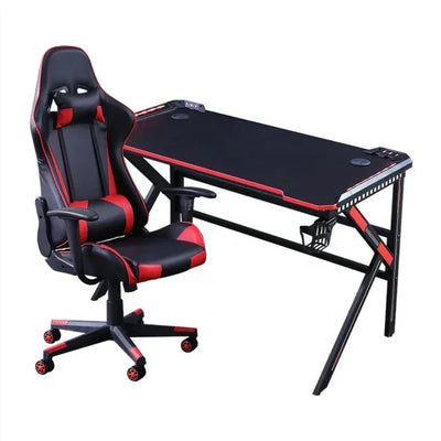 Buy Big Black Metal Standing Electric LED Computer Gamer Gaming Table Set For Laptop PC RGB Racing Gaming Desk With Chair Combo