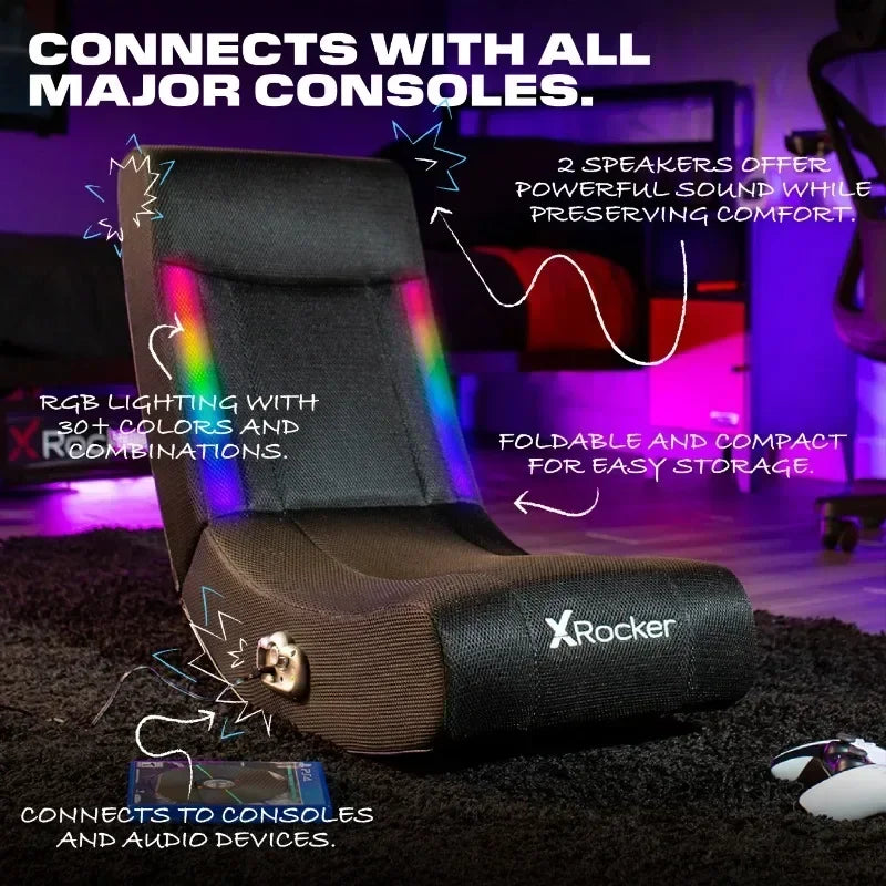 Solo RGB Floor Rocker Gaming Chair, Black Mesh 29.33 in x 14.96 in x 24.21 in