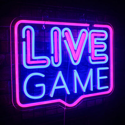 Live Game Neon Sign Pink Blue Led Neon Lights USB Light Up Signs for Game Room Club Party Live Gamers Teens Gift Wall Decor Neon