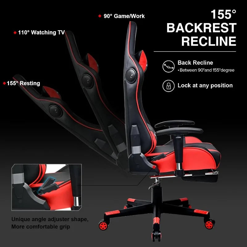 Gaming Chair with Footrest Speakers Video Game Chair Bluetooth Music Heavy Duty Ergonomic Computer Office Desk Chair Red